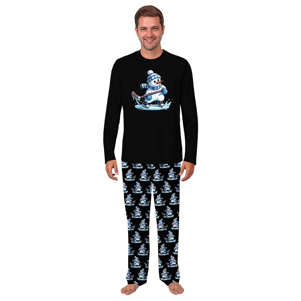 Ice Hockey Snowman Cool Matching Christmas Pajamas With Pockets