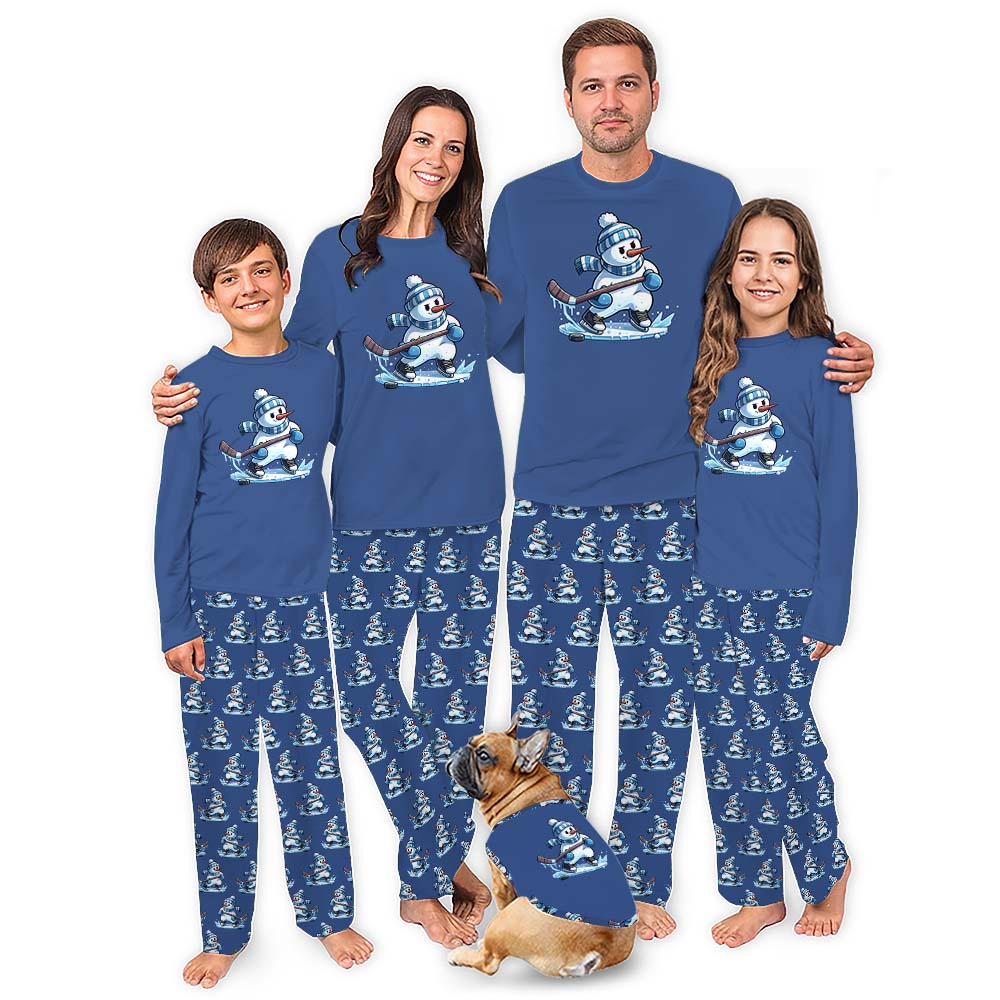 Ice Hockey Snowman Cool Matching Christmas Pajamas With Pockets