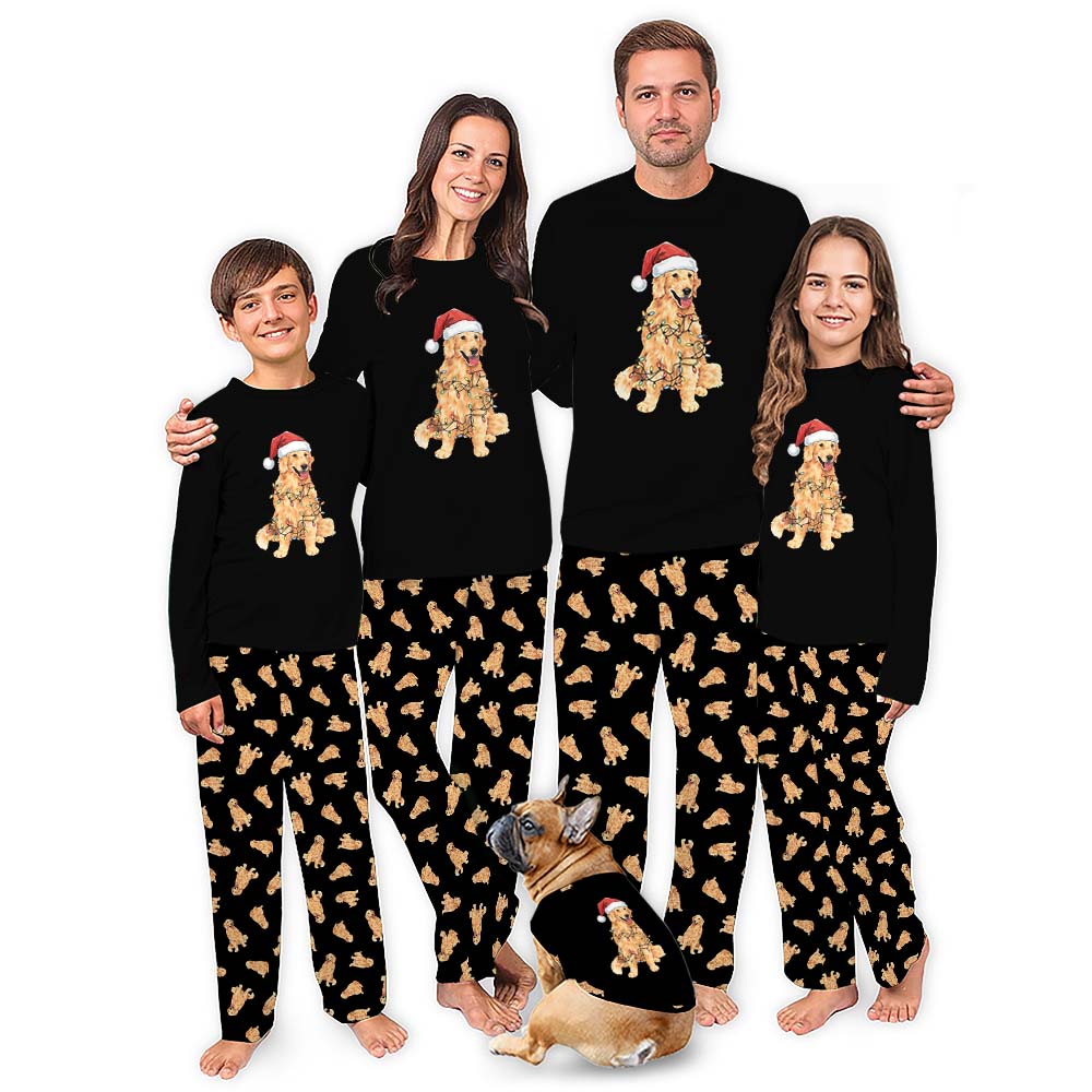 Christmas Pajamas With Golden Retrievers On Them And Pockets Included
