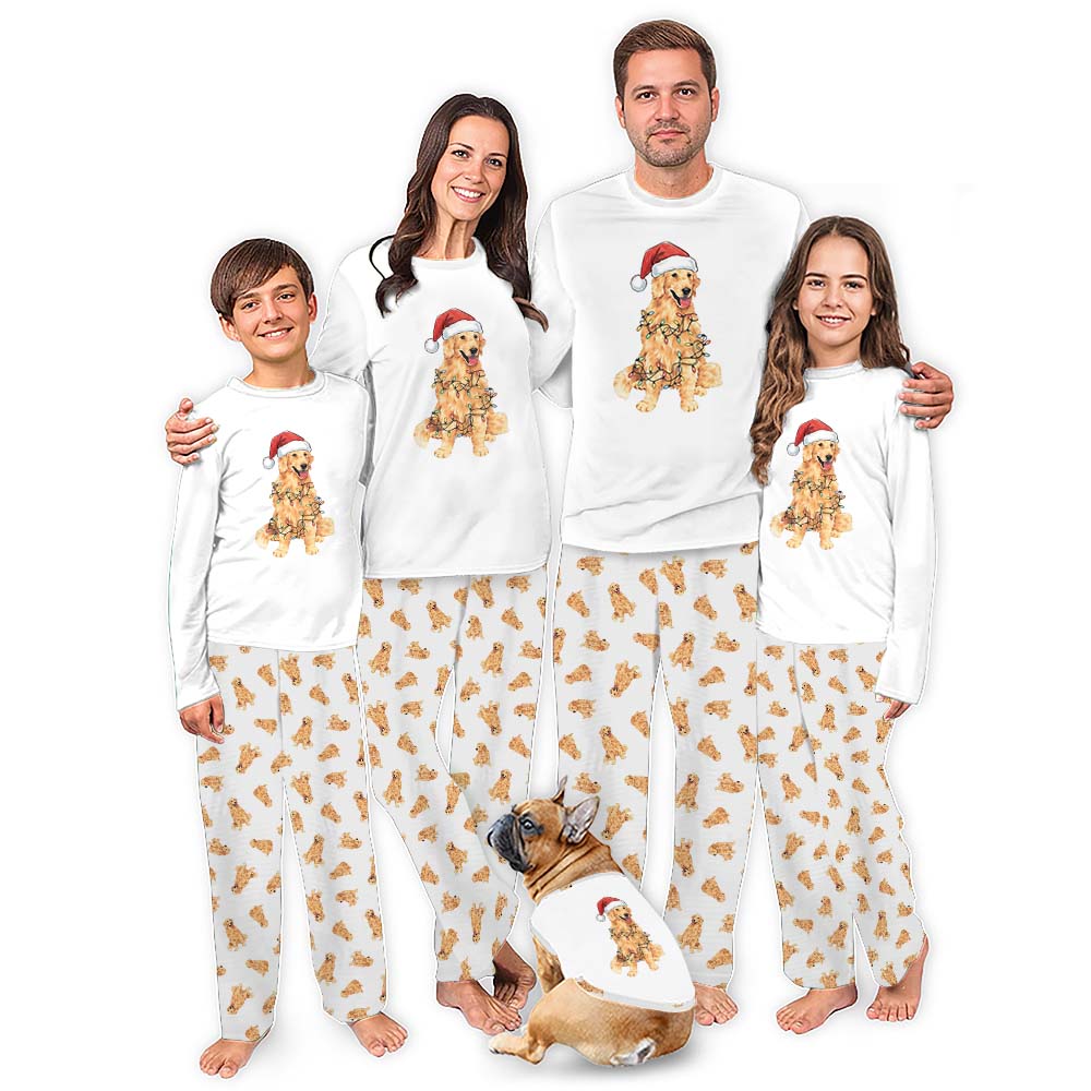 Christmas Pajamas With Golden Retrievers On Them And Pockets Included