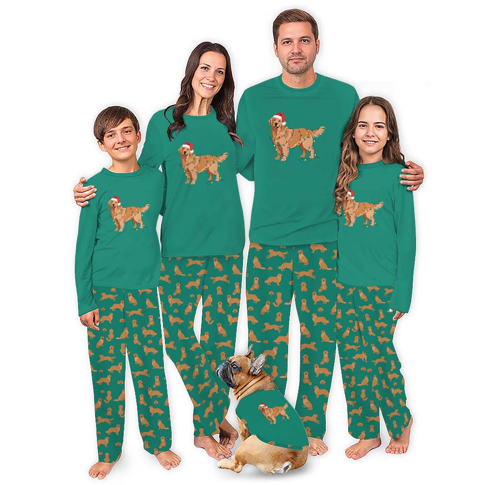 Beige Golden Retriever Christmas Pajamas With Plus And Dog Size
