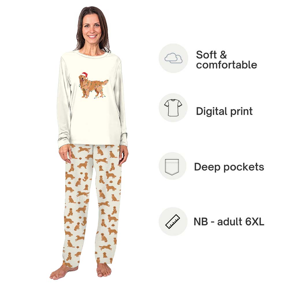 Beige Golden Retriever Christmas Pajamas With Plus And Dog Size