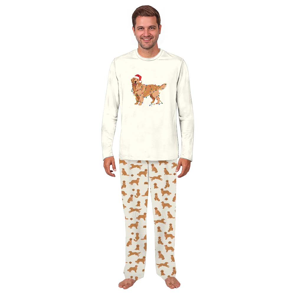 Beige Golden Retriever Christmas Pajamas With Plus And Dog Size