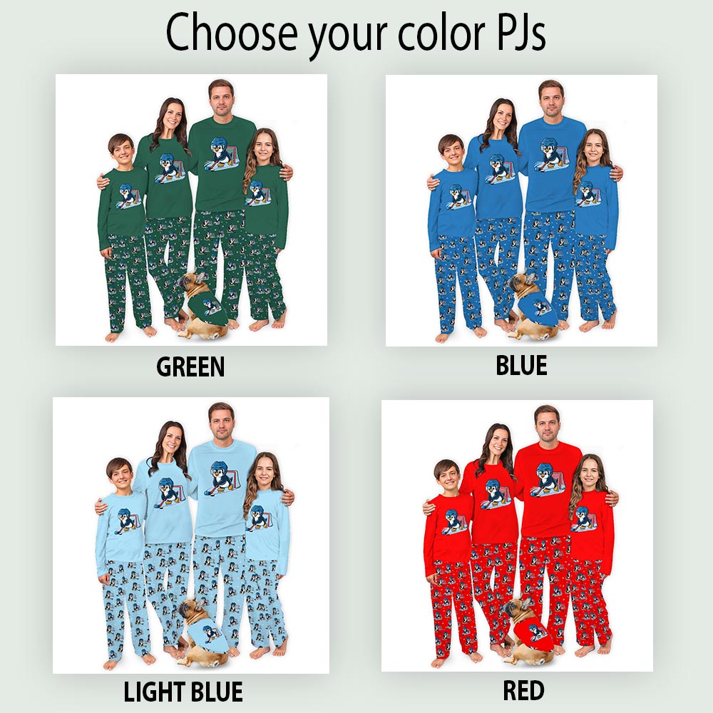 Red Penguin Playing Hockey Matching Christmas PJs Red Penguin Playing Hockey Matching Christmas PJs