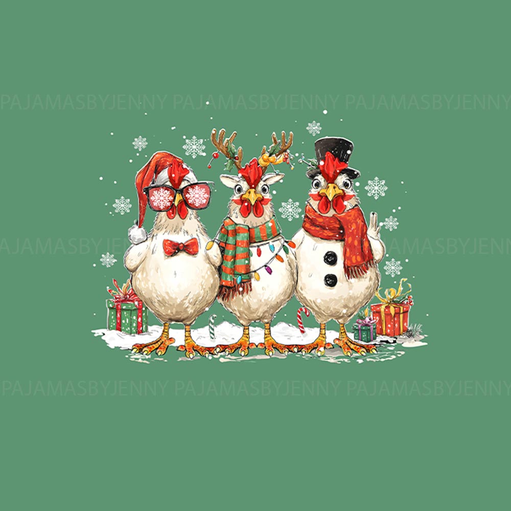 Cute Chickens with Christmas Theme Family Dog Matching Pajamas