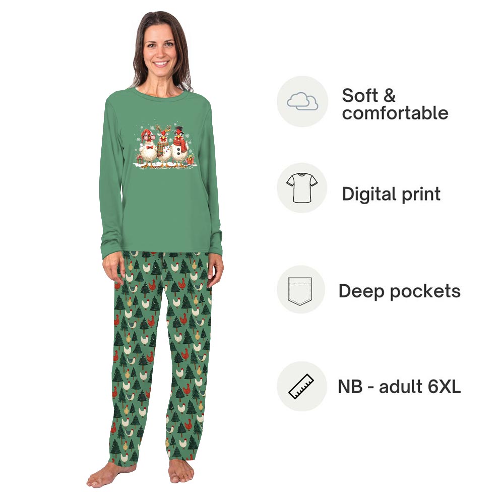 Cute Chickens with Christmas Theme Family Dog Matching Pajamas