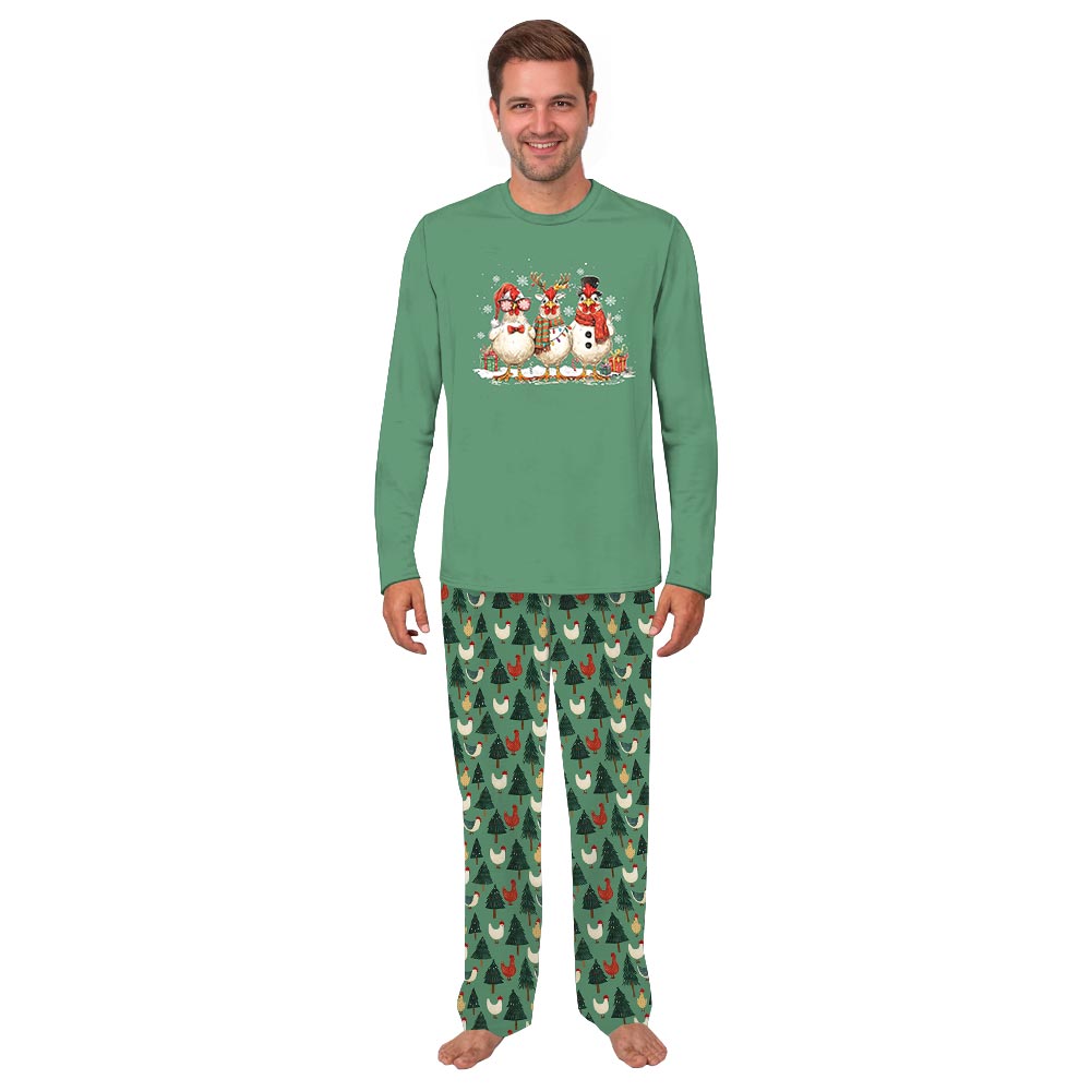 Cute Chickens with Christmas Theme Family Dog Matching Pajamas