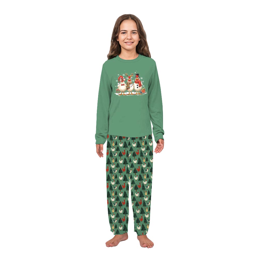 Cute Chickens with Christmas Theme Family Dog Matching Pajamas