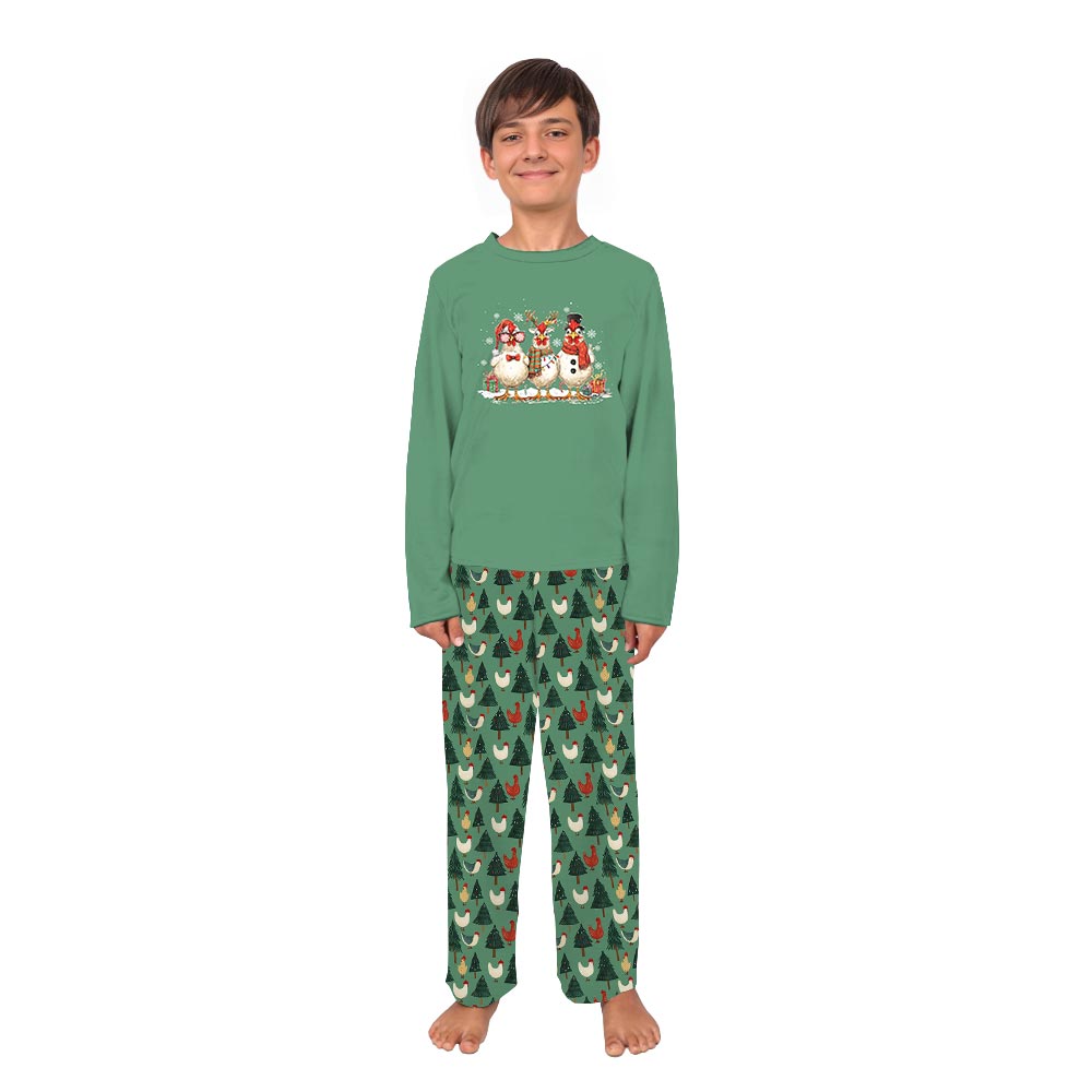 Cute Chickens with Christmas Theme Family Dog Matching Pajamas