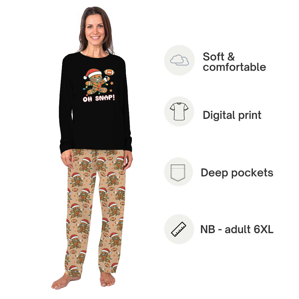 Oh Snap Gingerbread Football Cute Matching Christmas Pajamas