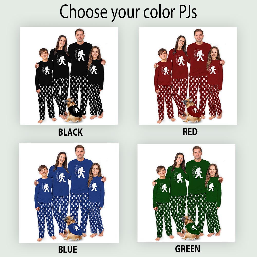 Black Bigfoot Going Fishing Matching Family Pj Sets Black Bigfoot Going Fishing Matching Family Pj Sets