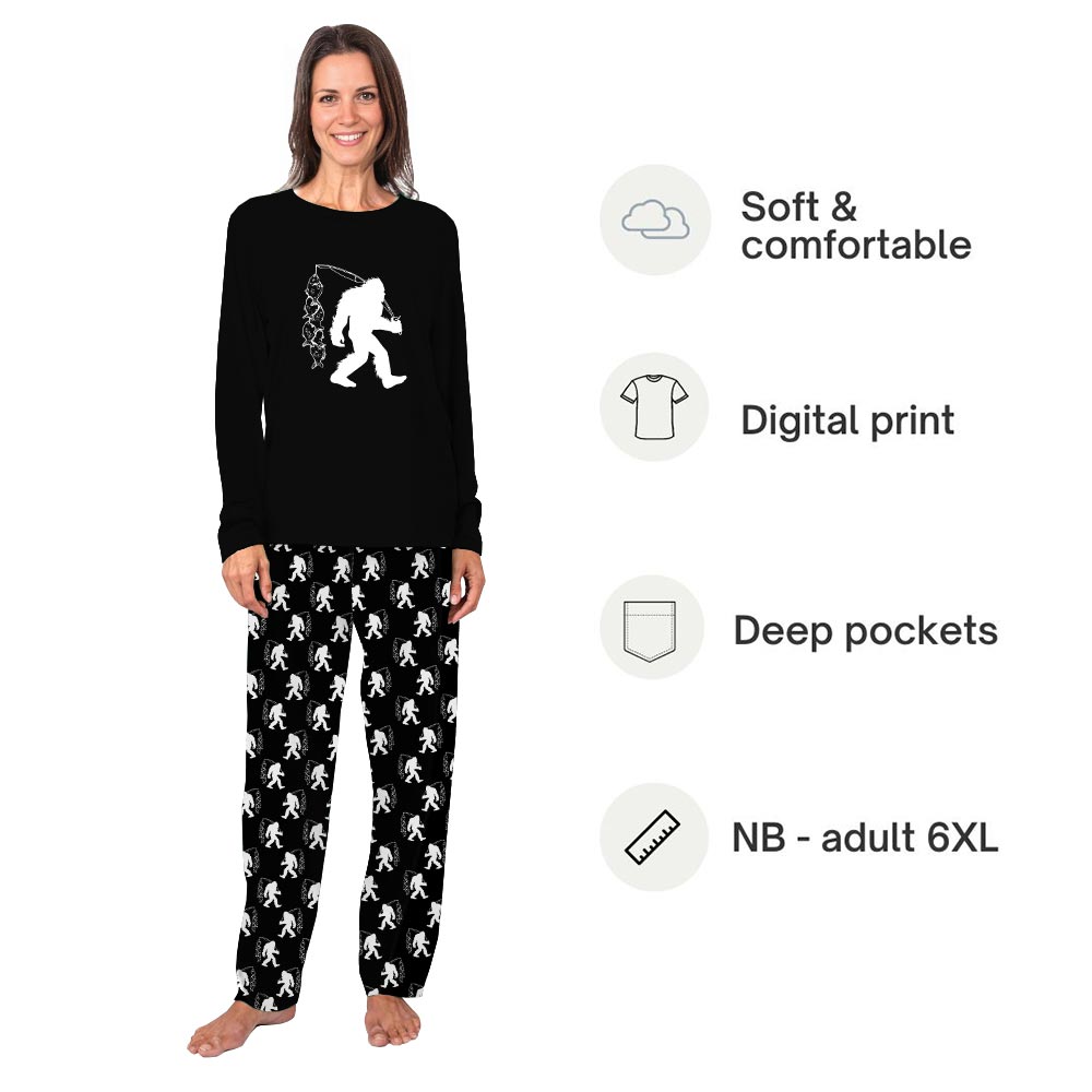 Black Bigfoot Going Fishing Matching Family Pj Sets Black Bigfoot Going Fishing Matching Family Pj Sets