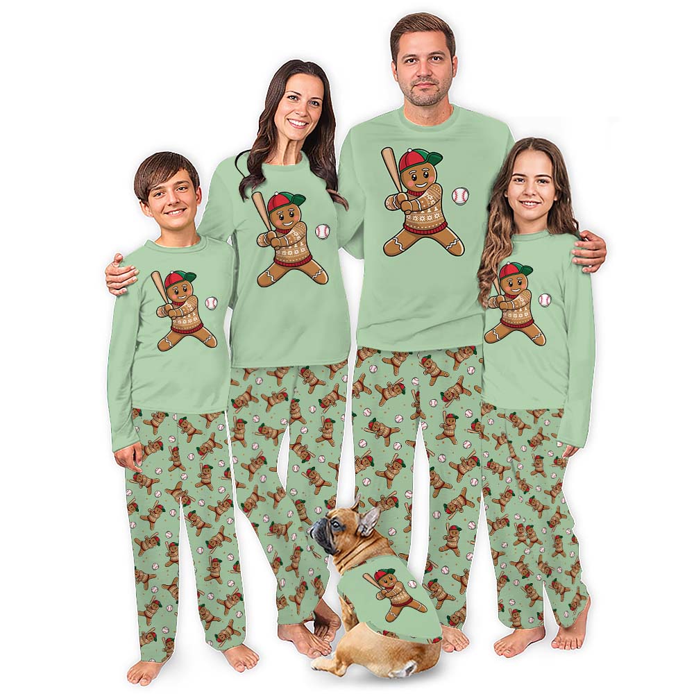 Baseball Gingerbread Matching Christmas Pajamas With Newborn