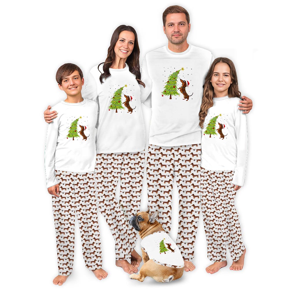 Dachshund and Christmas Tree Matching Pajamas For The Whole Family Dachshund and Christmas Tree Matching Pajamas For The Whole Family