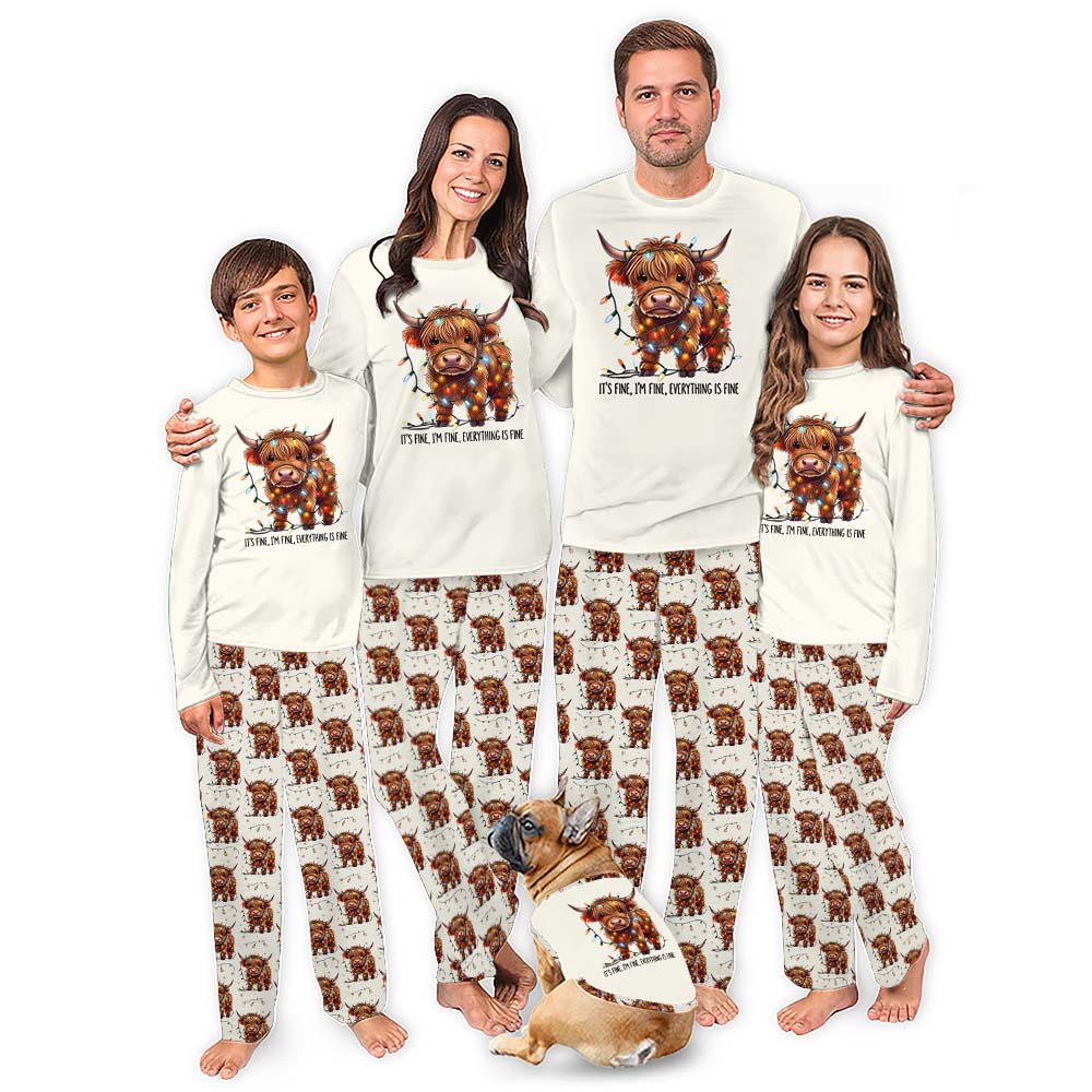 Cute Baby Highland Cow Family Long Sleeve Christmas Pajamas