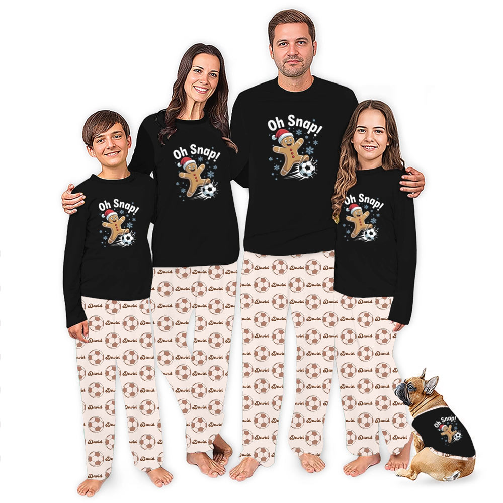 Soccer Gingerbread Man Dog And Family Christmas Pajamas With Name