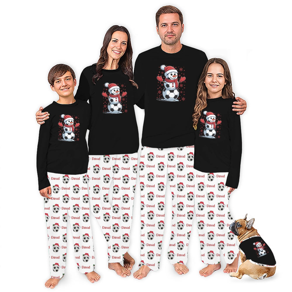 Customized Snowman Soccer Ball Christmas Pajamas With Name
