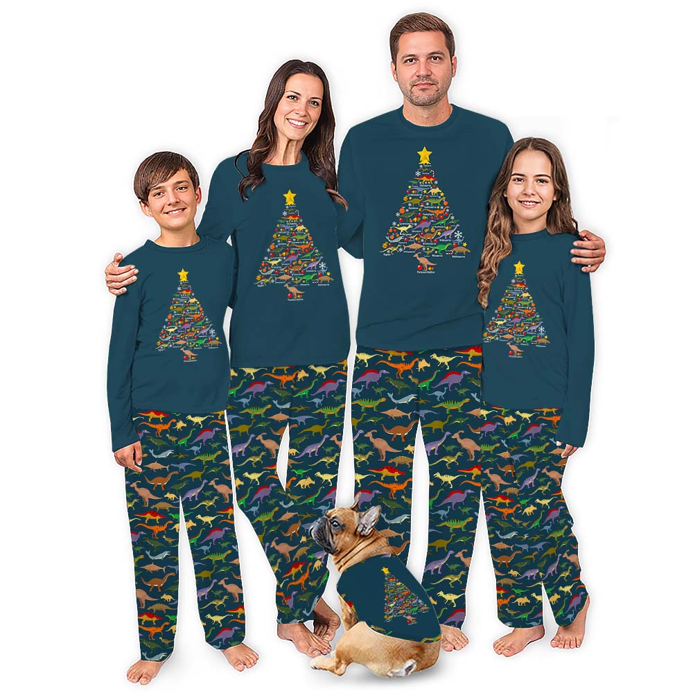 Family Christmas Dinosaur Christmas Tree Pajamas With Pockets