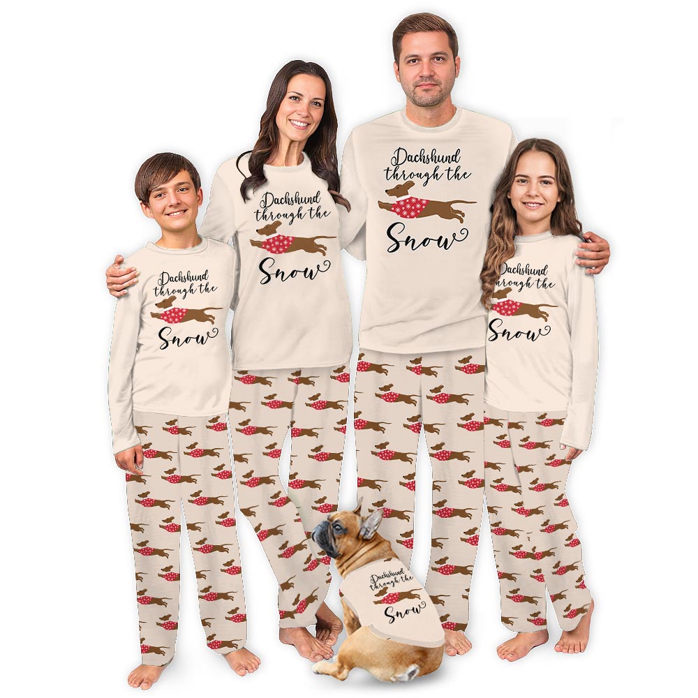 Matching dachshund Through The Snow christmas pajamas