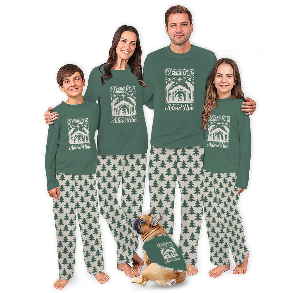 O Come Let Us Adore Him Matching Christian Christmas Pjs With Dog O Come Let Us Adore Him Matching Christian Christmas Pjs With Dog