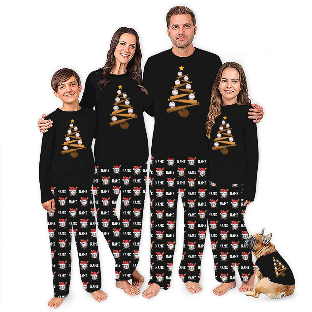 Baseball Christmas Themed Matching Pajama Sets With Name Baseball Christmas Themed Matching Pajama Sets With Name