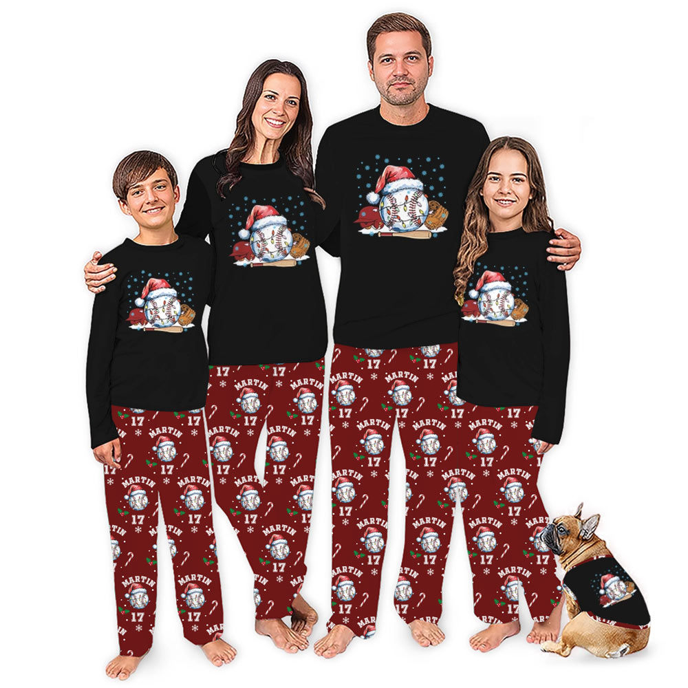 Baseball Santa Matching Christmas PJs With Name And Number Baseball Santa Matching Christmas PJs With Name And Number