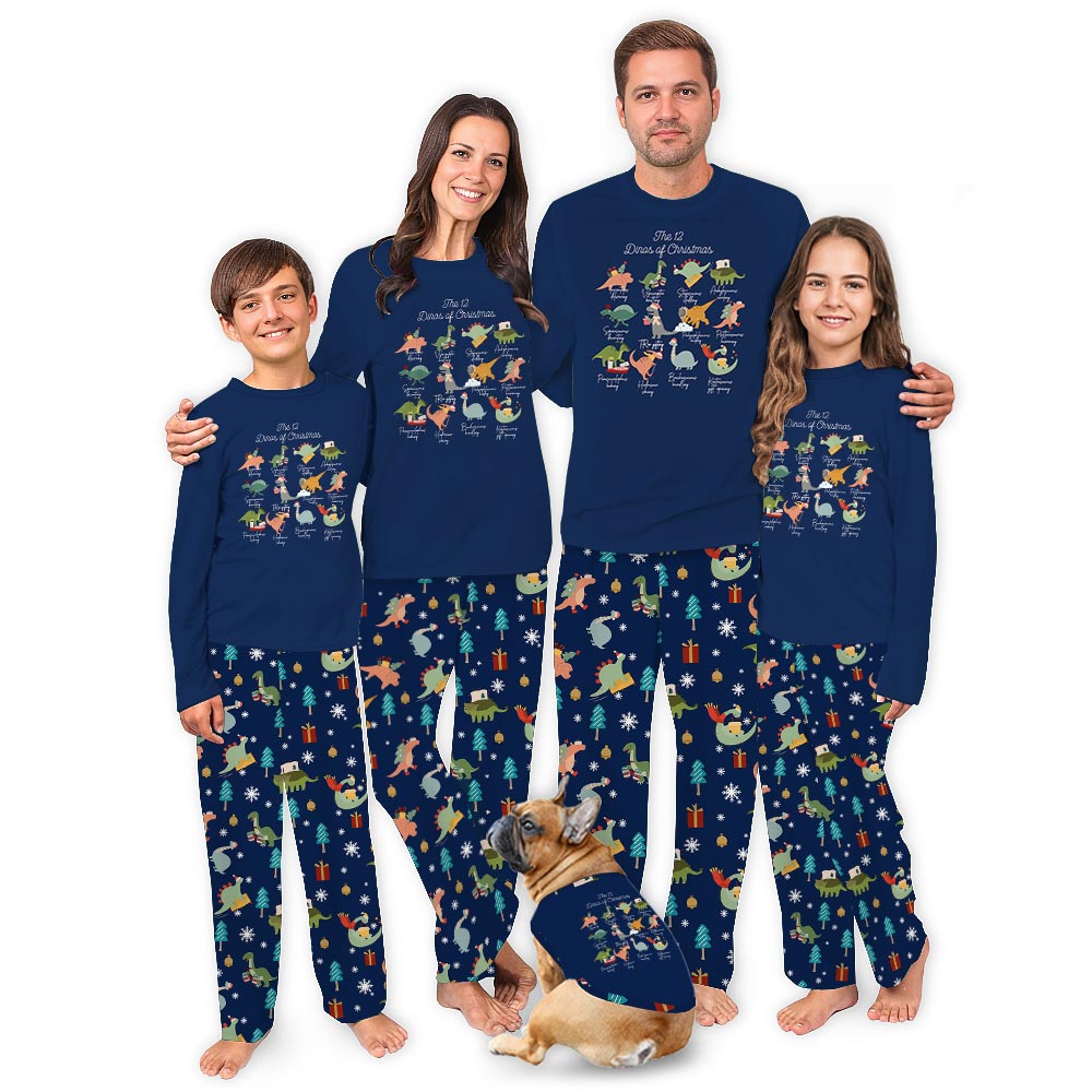 Festive The Twelve Dinos of Christmas Family Xmas Pajamas Festive The Twelve Dinos of Christmas Family Xmas Pajamas