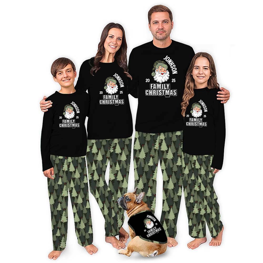 Personalized Vintage Camo Santa Matching Christmas Pajamas With Pockets Personalized Vintage Camo Santa Matching Christmas Pajamas With Pockets