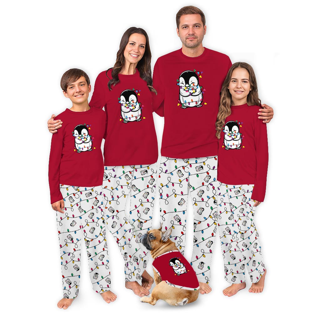 Cute Penguin With Christmas Light Matching Pjs For Family And Dog Cute Penguin With Christmas Light Matching Pjs For Family And Dog