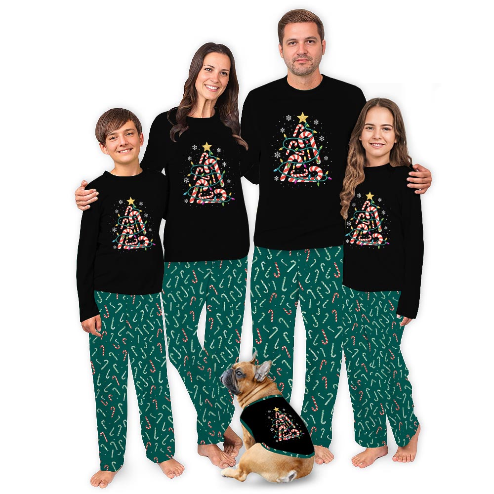 Christmas Candy Cane Tree Family Pajama Sets with Xmas Lights Christmas Candy Cane Tree Family Pajama Sets with Xmas Lights