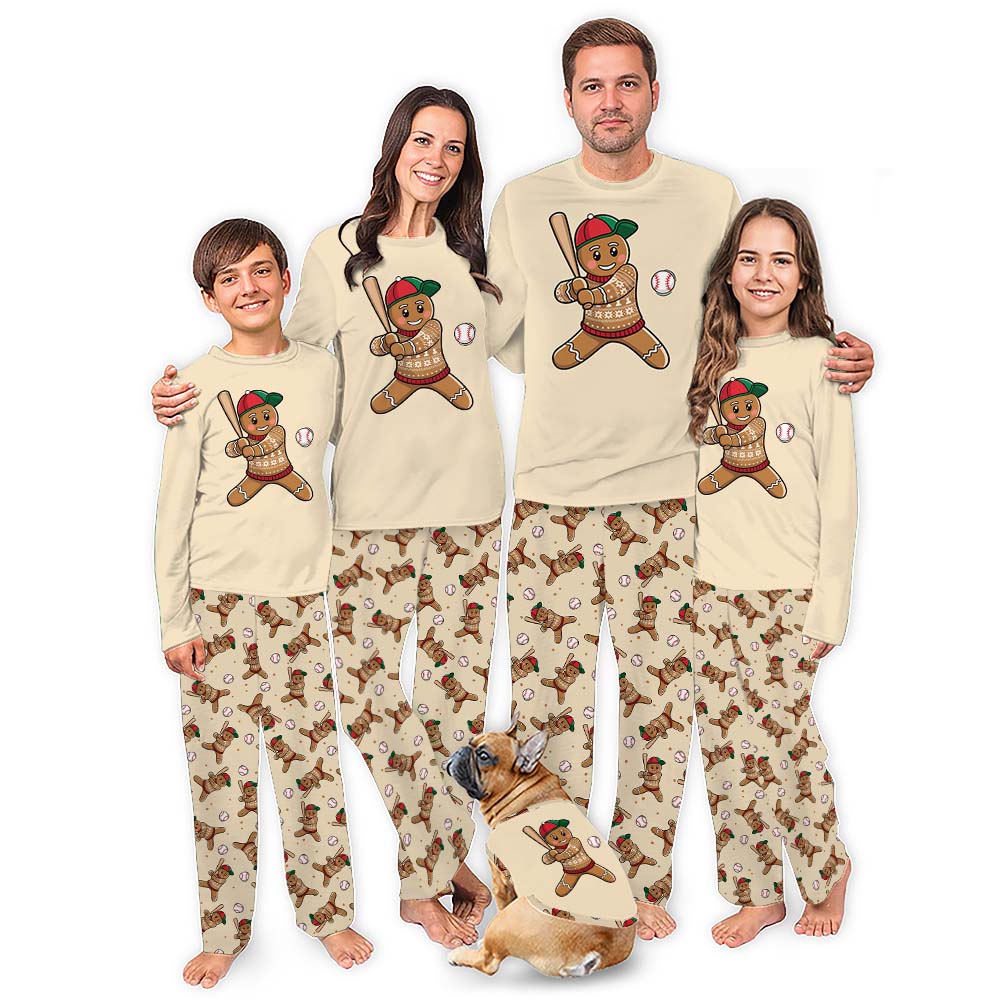 Baseball Gingerbread Matching Christmas Pajamas With Newborn
