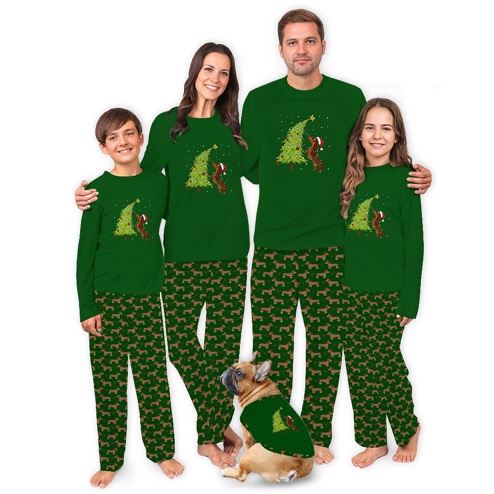 Dachshund and Christmas Tree Matching Pajamas For The Whole Family Dachshund and Christmas Tree Matching Pajamas For The Whole Family