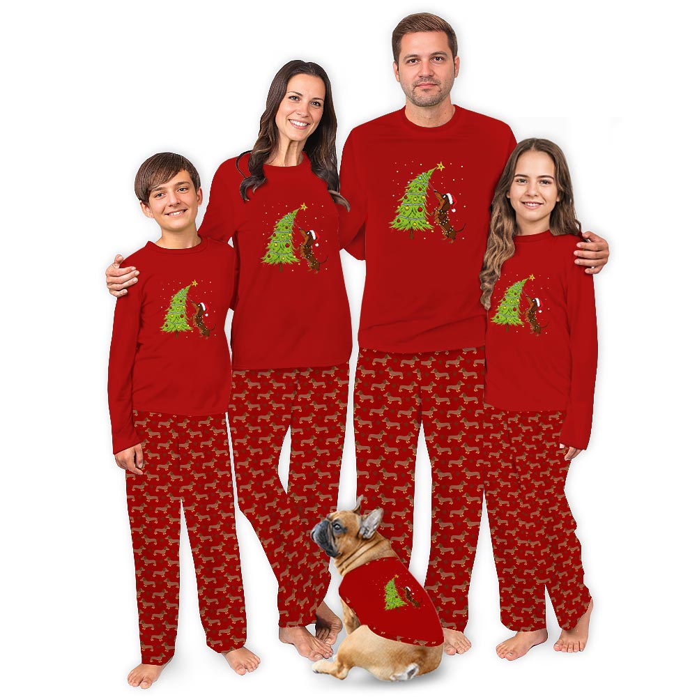 Dachshund and Christmas Tree Matching Pajamas For The Whole Family Dachshund and Christmas Tree Matching Pajamas For The Whole Family