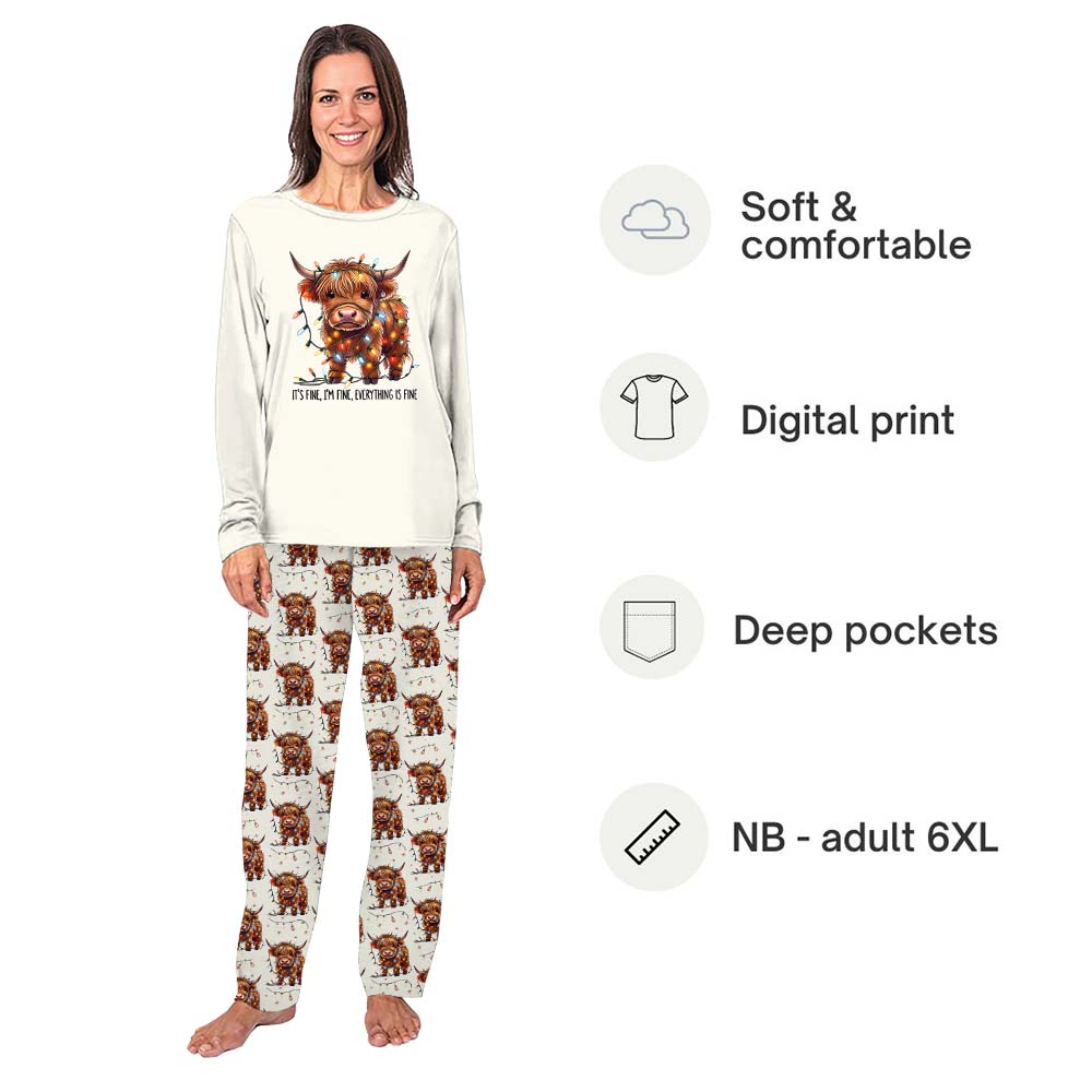 Cute Baby Highland Cow Family Long Sleeve Christmas Pajamas