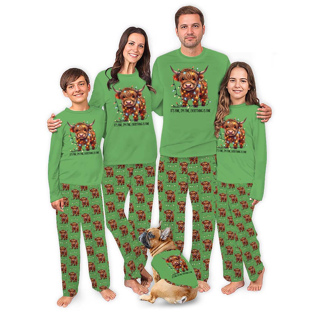 Cute Baby Highland Cow Family Long Sleeve Christmas Pajamas