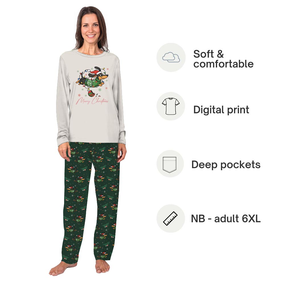 Merry Dachshund with Christmas Lights Matching Christmas PJs with Dog