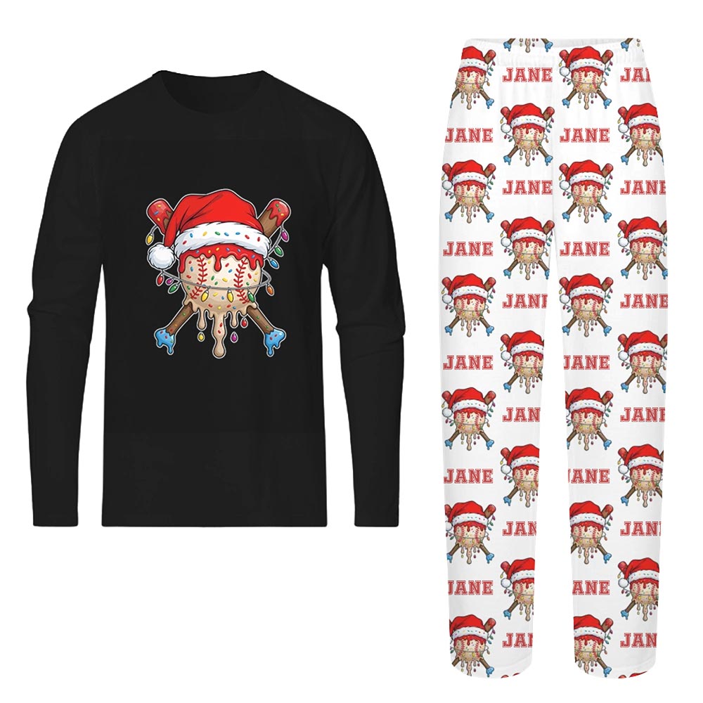 Santa Hat Ice Cream Ball Name Personalized Christmas Pajamas