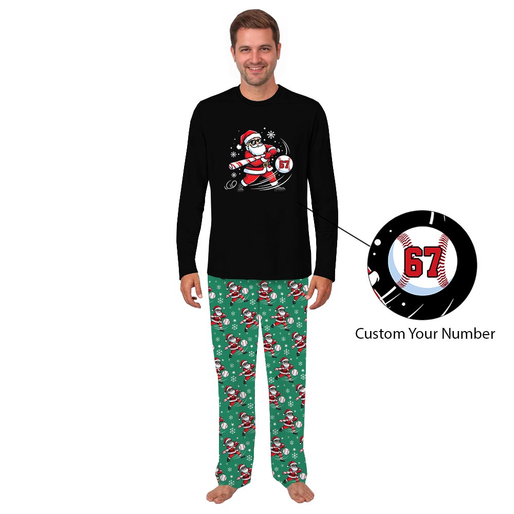 Festive Santa Playing Baseball Family Matching Christmas PJs