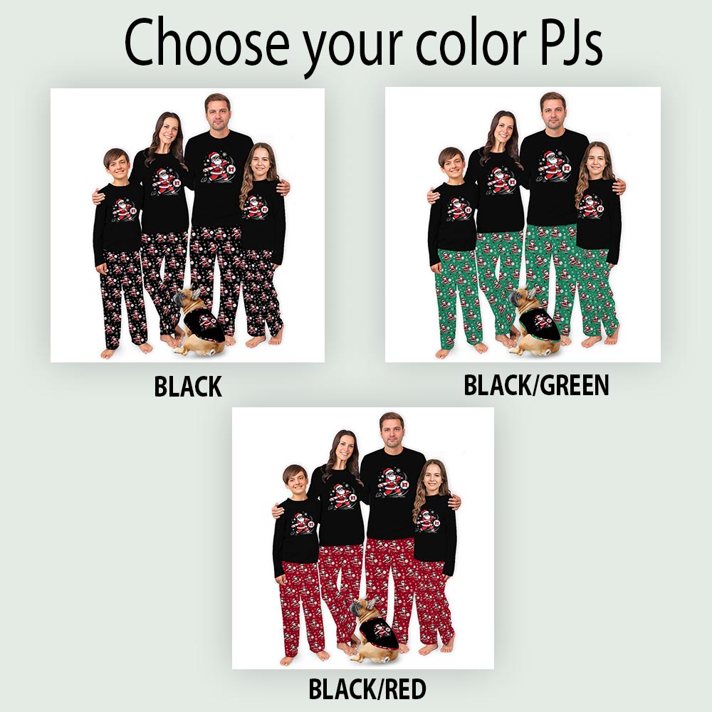 Festive Santa Playing Baseball Family Matching Christmas PJs
