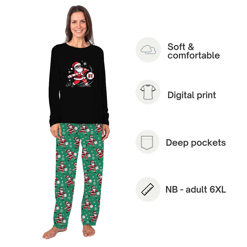 Festive Santa Playing Baseball Family Matching Christmas PJs