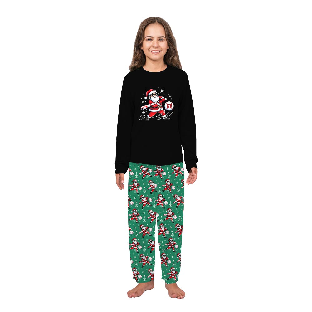 Festive Santa Playing Baseball Family Matching Christmas PJs