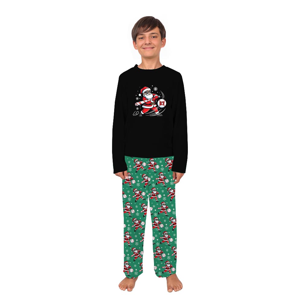 Festive Santa Playing Baseball Family Matching Christmas PJs