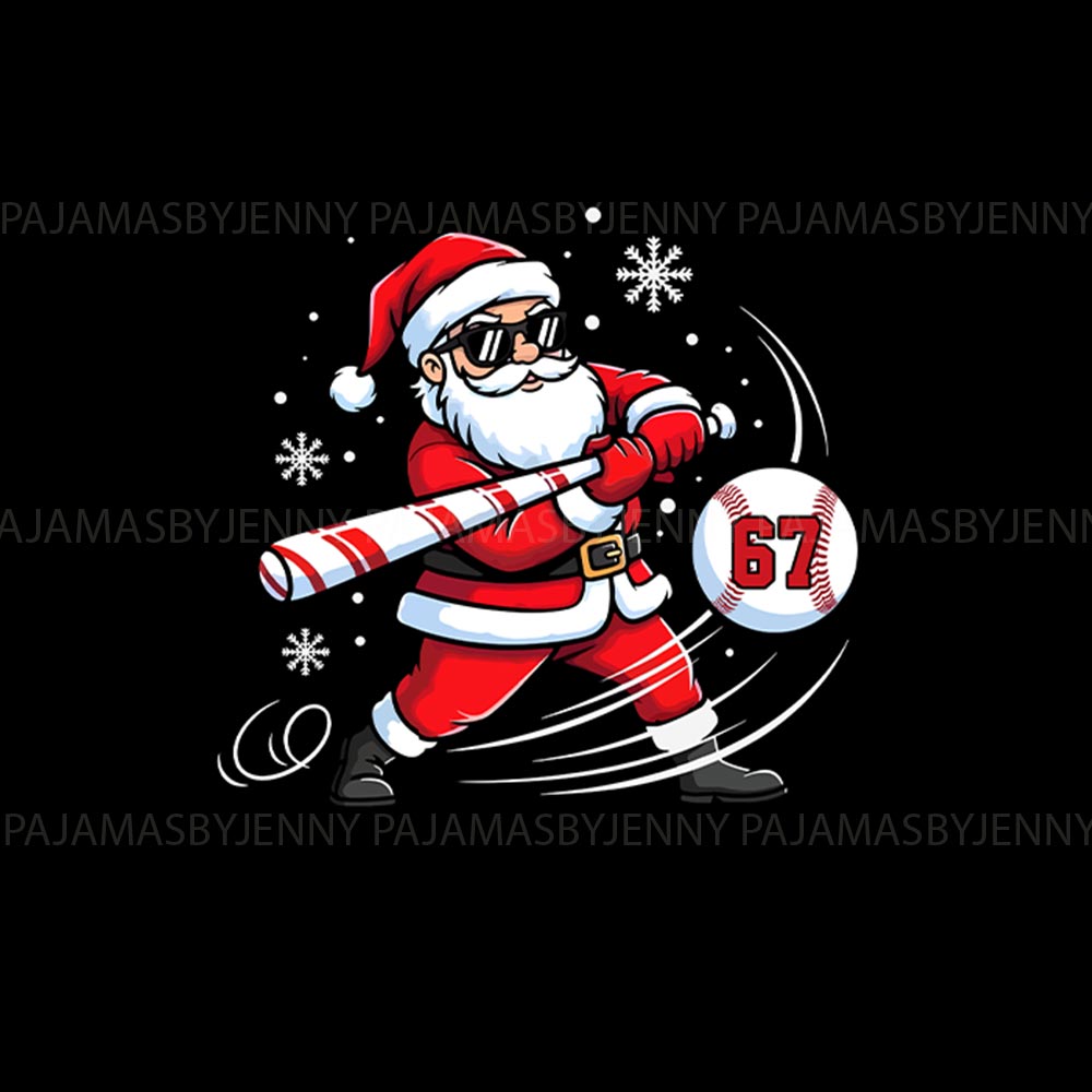Festive Santa Playing Baseball Family Matching Christmas PJs