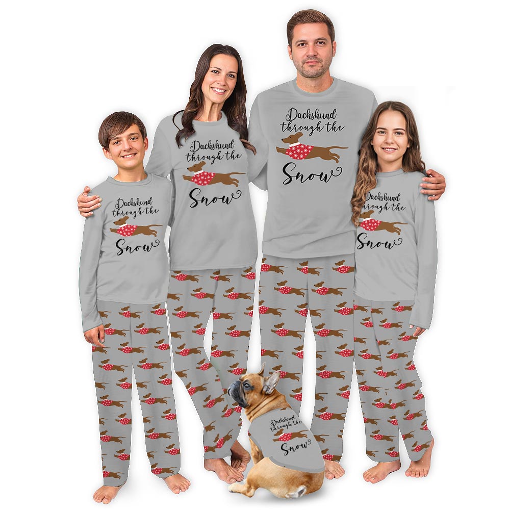 Matching dachshund Through The Snow christmas pajamas