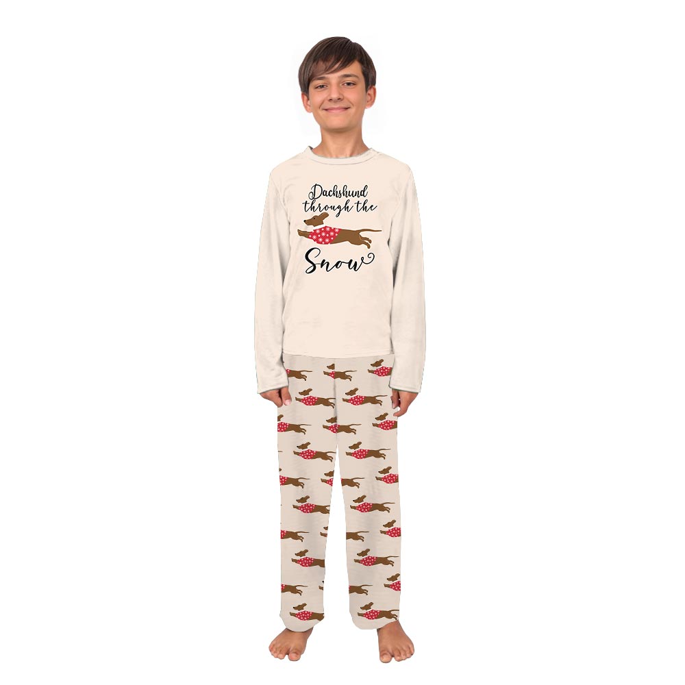 Matching dachshund Through The Snow christmas pajamas