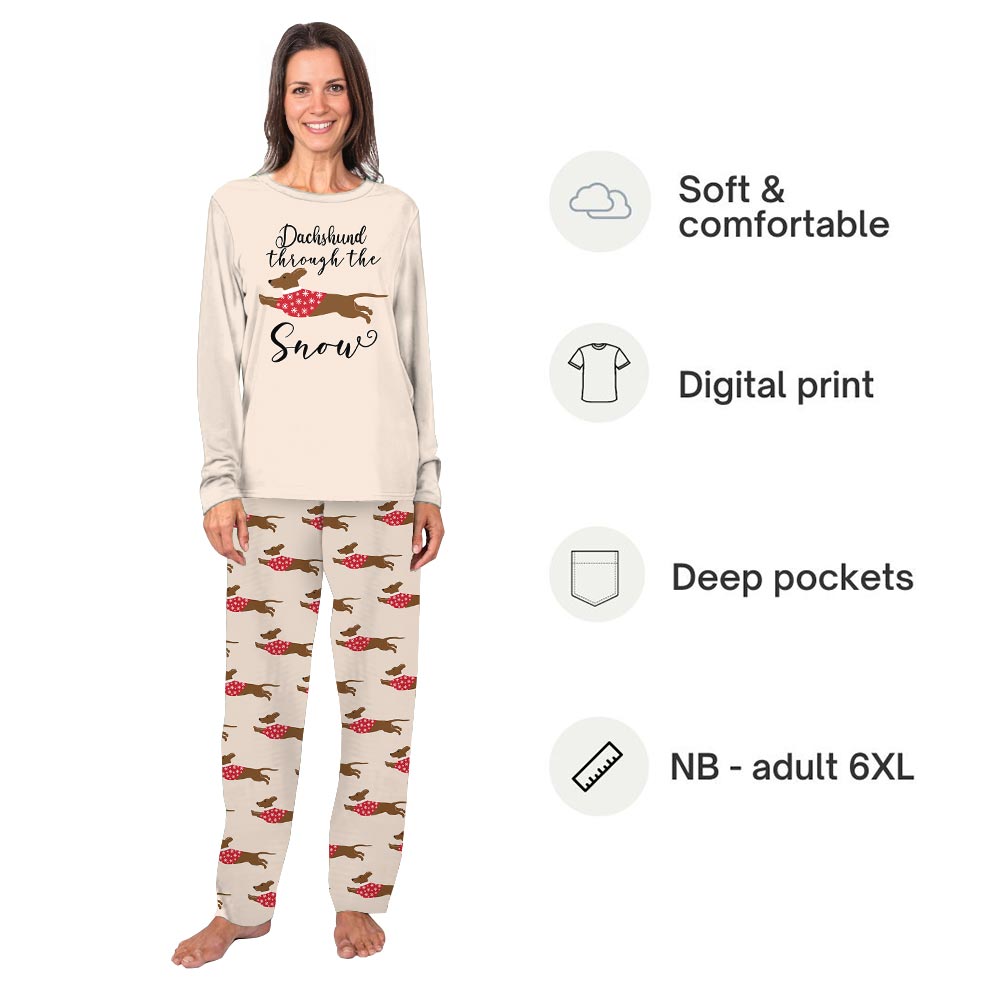 Matching dachshund Through The Snow christmas pajamas