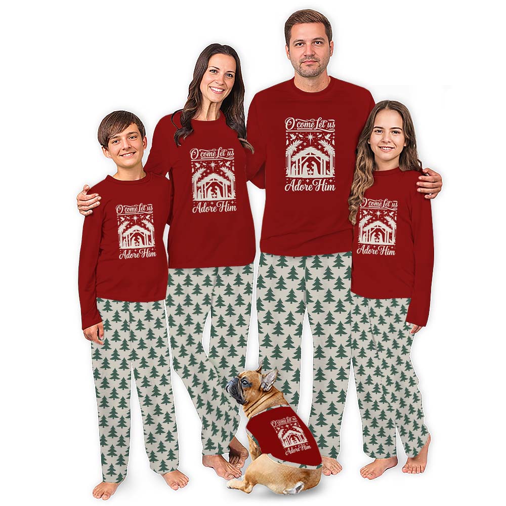 O Come Let Us Adore Him Matching Christian Christmas Pjs With Dog O Come Let Us Adore Him Matching Christian Christmas Pjs With Dog
