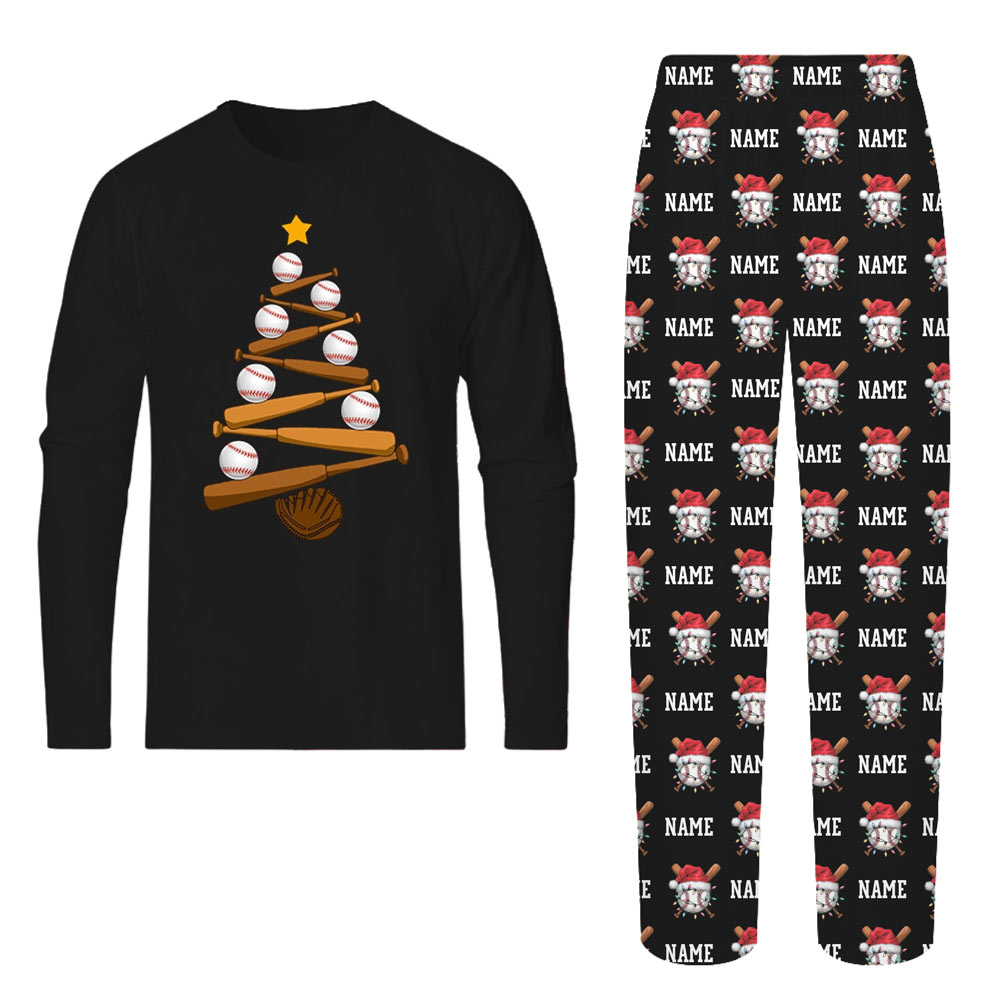 Baseball Christmas Themed Matching Pajama Sets With Name Baseball Christmas Themed Matching Pajama Sets With Name