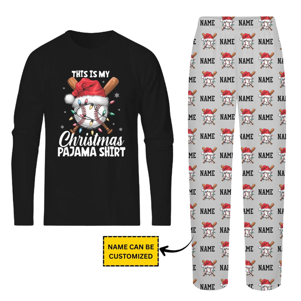Custom Name Baseball Santa Hat Matching Christmas Pjs With Dogs