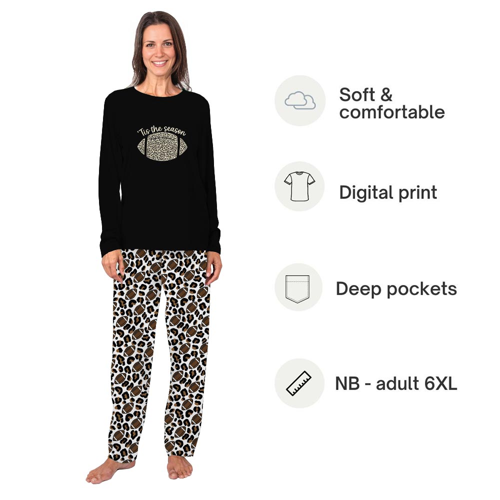 Tis The Season Football with Leopard Theme Christmas Match PJs Tis The Season Football with Leopard Theme Christmas Match PJs